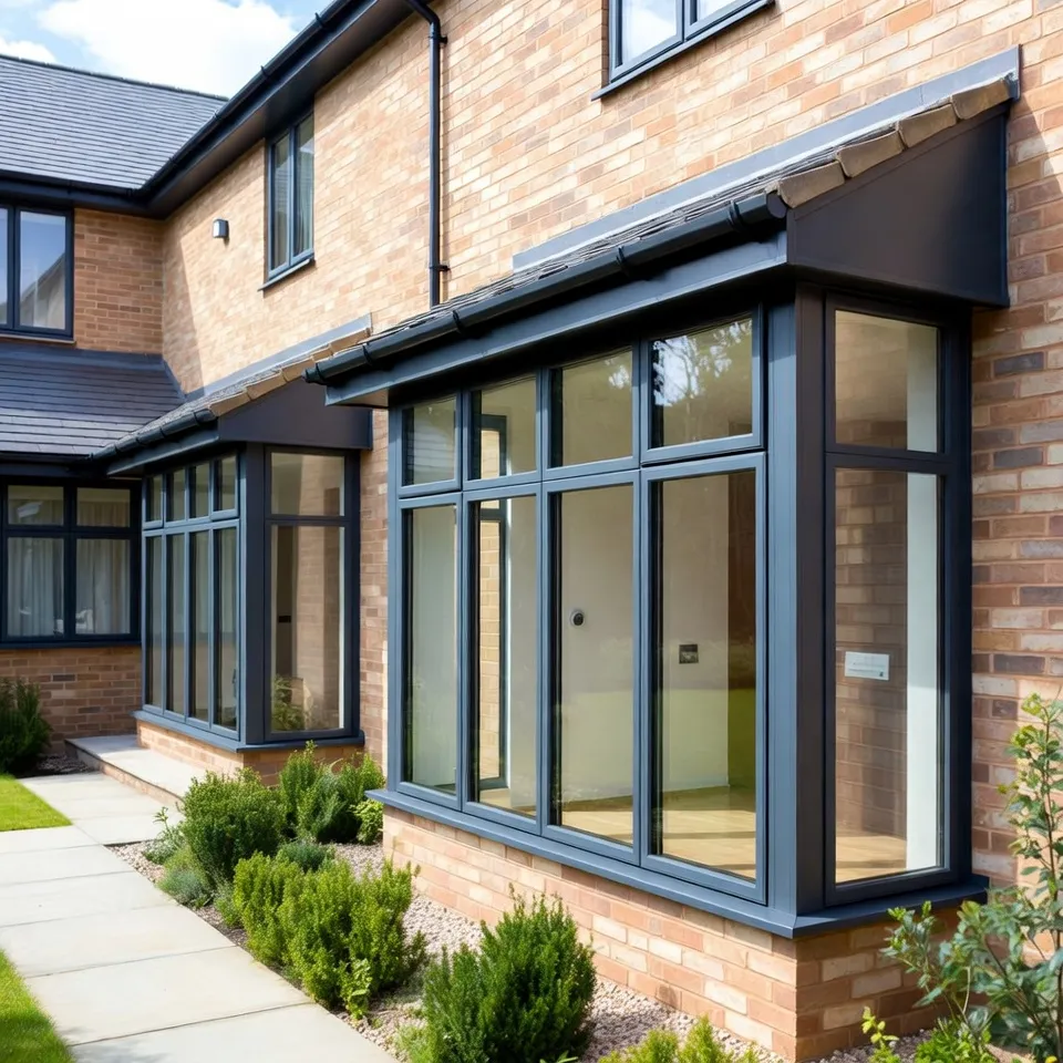 Diagram showing how aluminium concertina doors fold and slide along their track system.