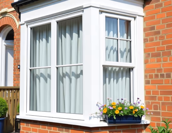  A white UPVC vertical sliding sash window with multiple panes.