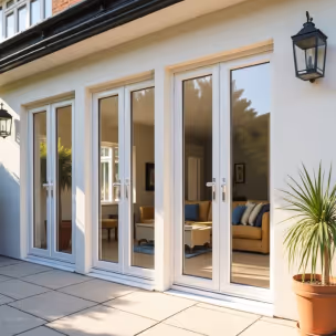 White UPVC French doors leading to a living space.