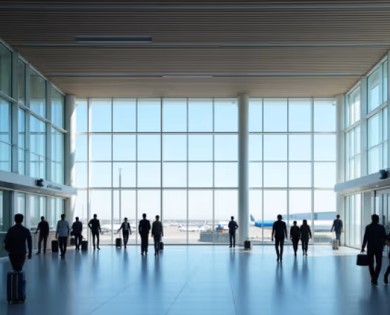 Airport terminal building exterior.