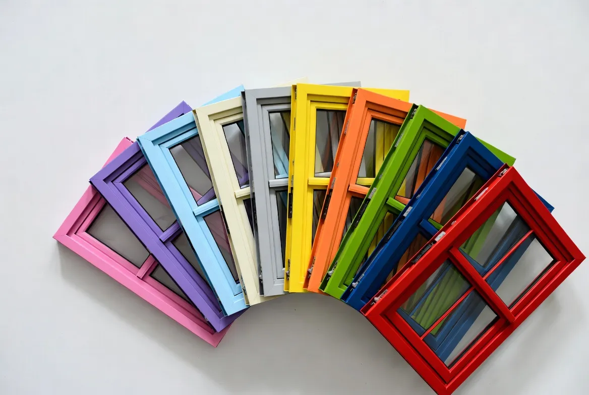  Office building with blue aluminium window frames.